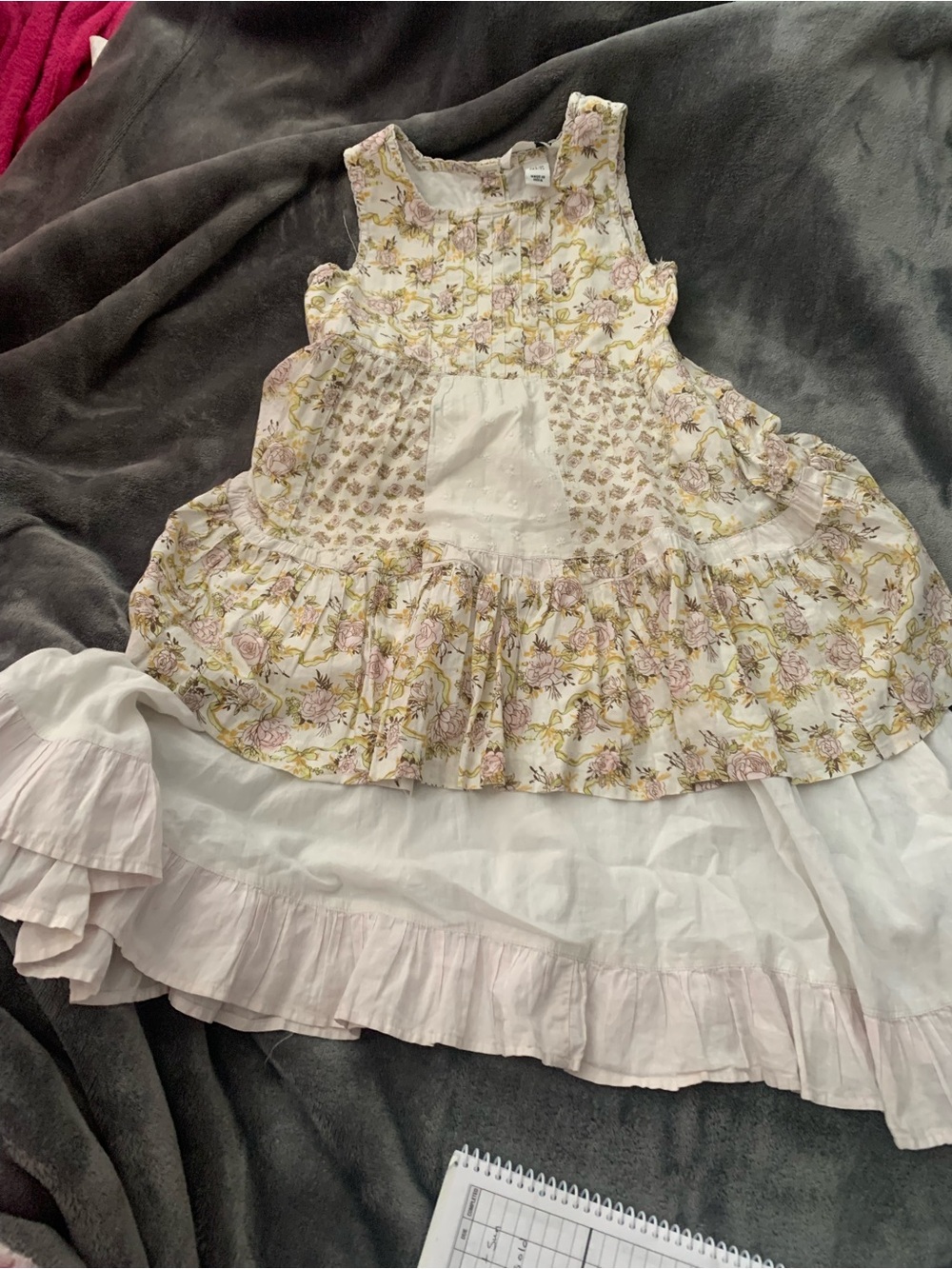 H&M Cream and Pink Floral Tiered Sundress age 6-7